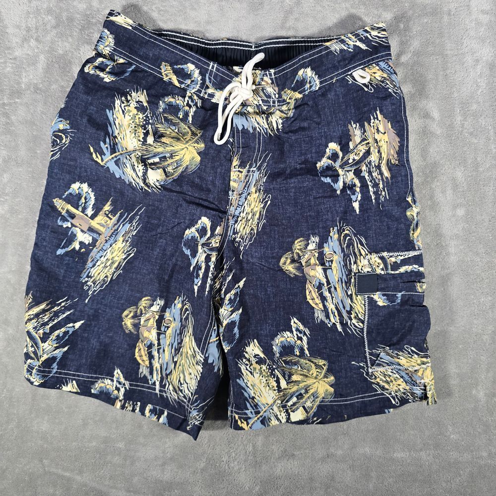Lands' End‎ Men's Navy Fishing Print Swim Trunks Board Shorts Medium M